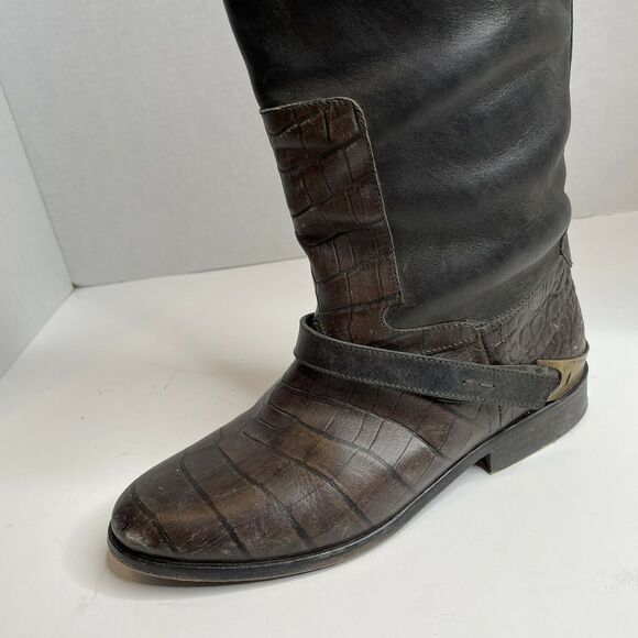 Golden Goose Black Brown Charlie Knee High Distressed Golden Boots Size 36 (5.5) - Picture 8 of 12